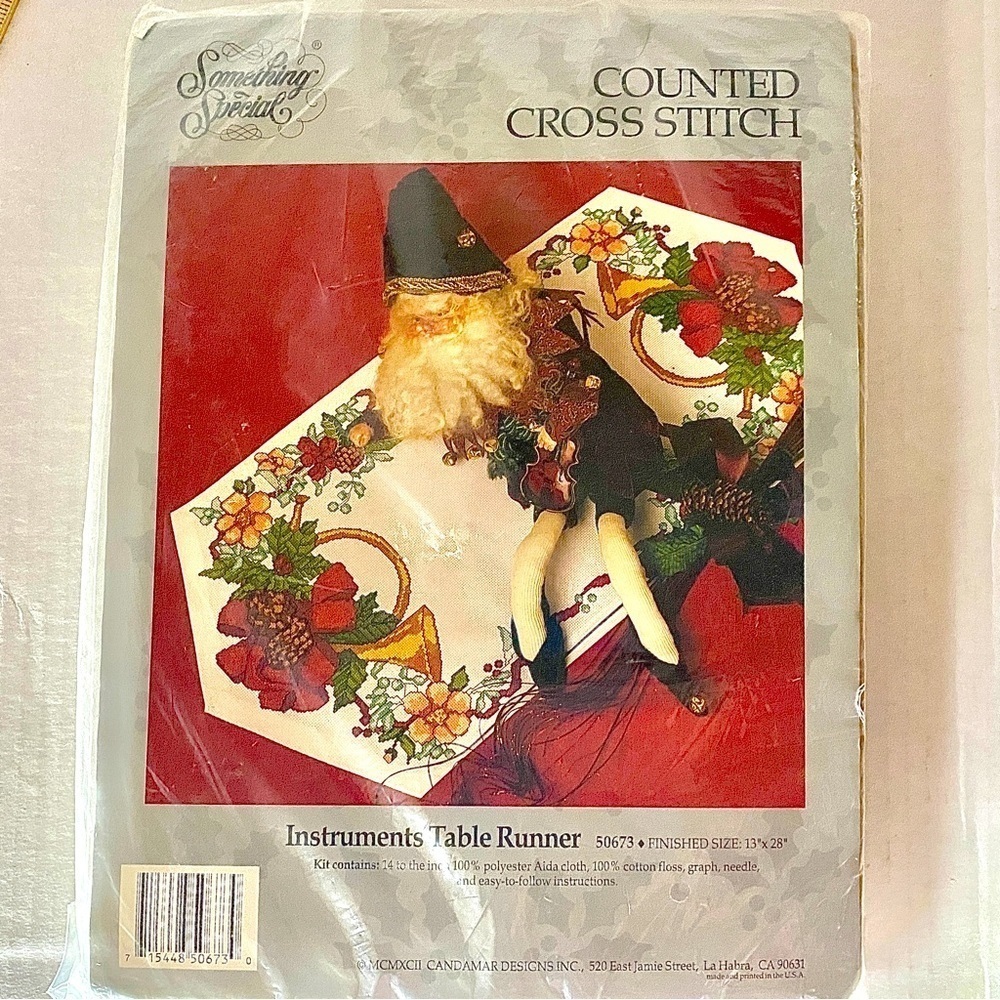 𝅺Christmas  Counted Cross Stitch Kit “Instruments Table Runner” #50673.